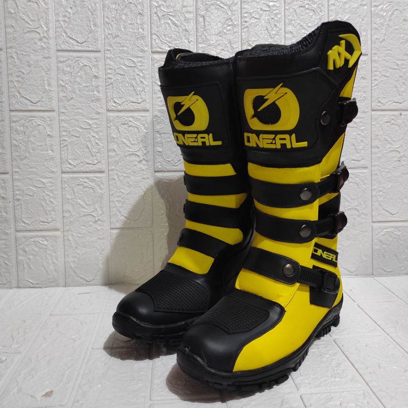 sepatu trail sepatu cross adventure logo 3D kualitas premium sepatu touring sepatu drag sepatu roadrace  KUNING HITAM