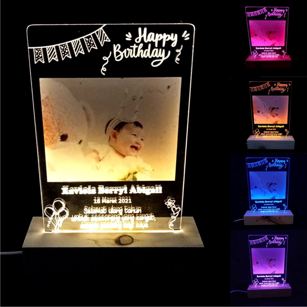 Kado Ulang Tahun Hadiah Ulang Tahun  Lampu Tidur Akrilik CUSTOM FOTO &amp; UCAPAN