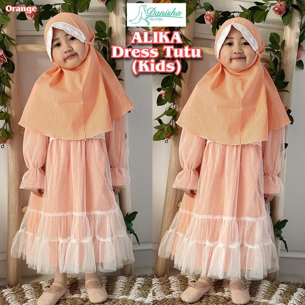 Gamis Syari Set Anak Alika Dress Tutu Kids Ori Danisha Hijab BY QOID