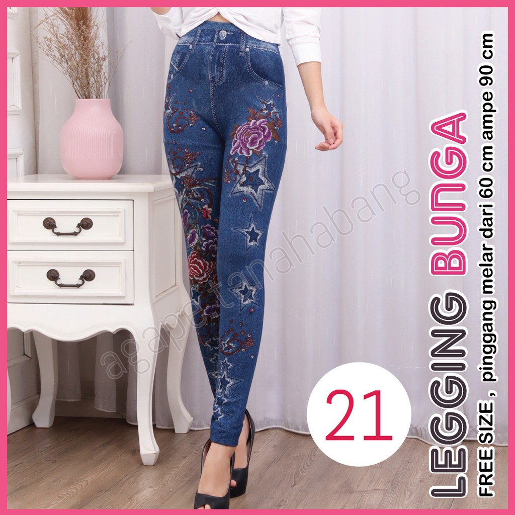 legging Jeans Bunga # 21 / Legging Bunga Wanita / legging Wanita