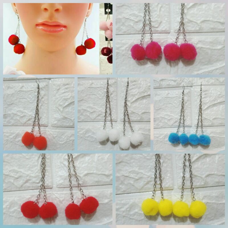 Anting pompom dable -anting murah -anting cantik - anting hijab -bisa bayar ditempat cod