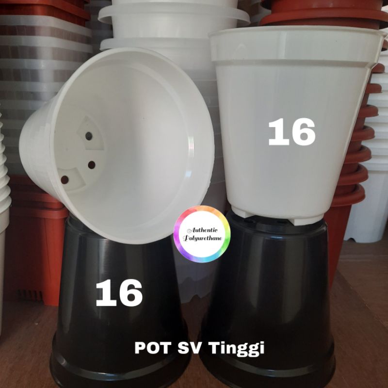 Pot Bunga Plastik  SV Tinggi 16 warna Putih dan Hitam