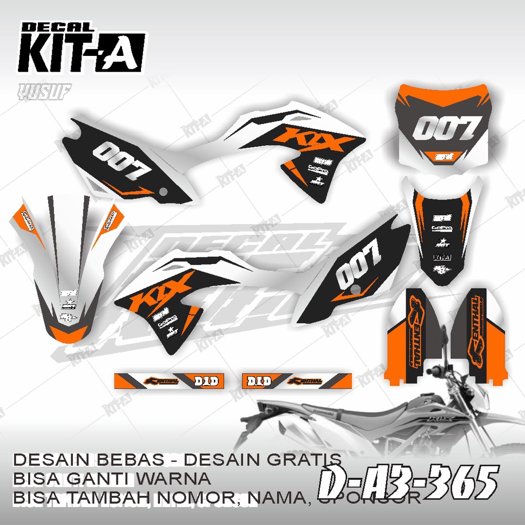 Decal kawasaki KLX 150 BF MOTIF RACING SIMPLE PUTIH ORANGE