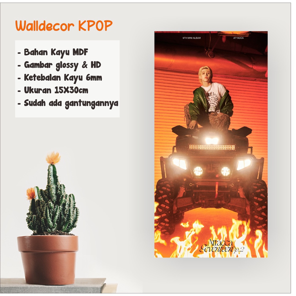 WALLDECOR SEVENTEEN S.COUPS ATTACCA UKURAN 15X30 CM WALL DECOR POSTER KAYU HIASAN DINDING KPOP