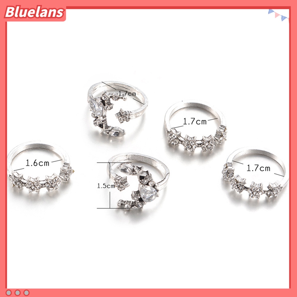 Bluelans 5Pcs Ring Lightweight Rhinestones Alloy Alloy Finger Ring