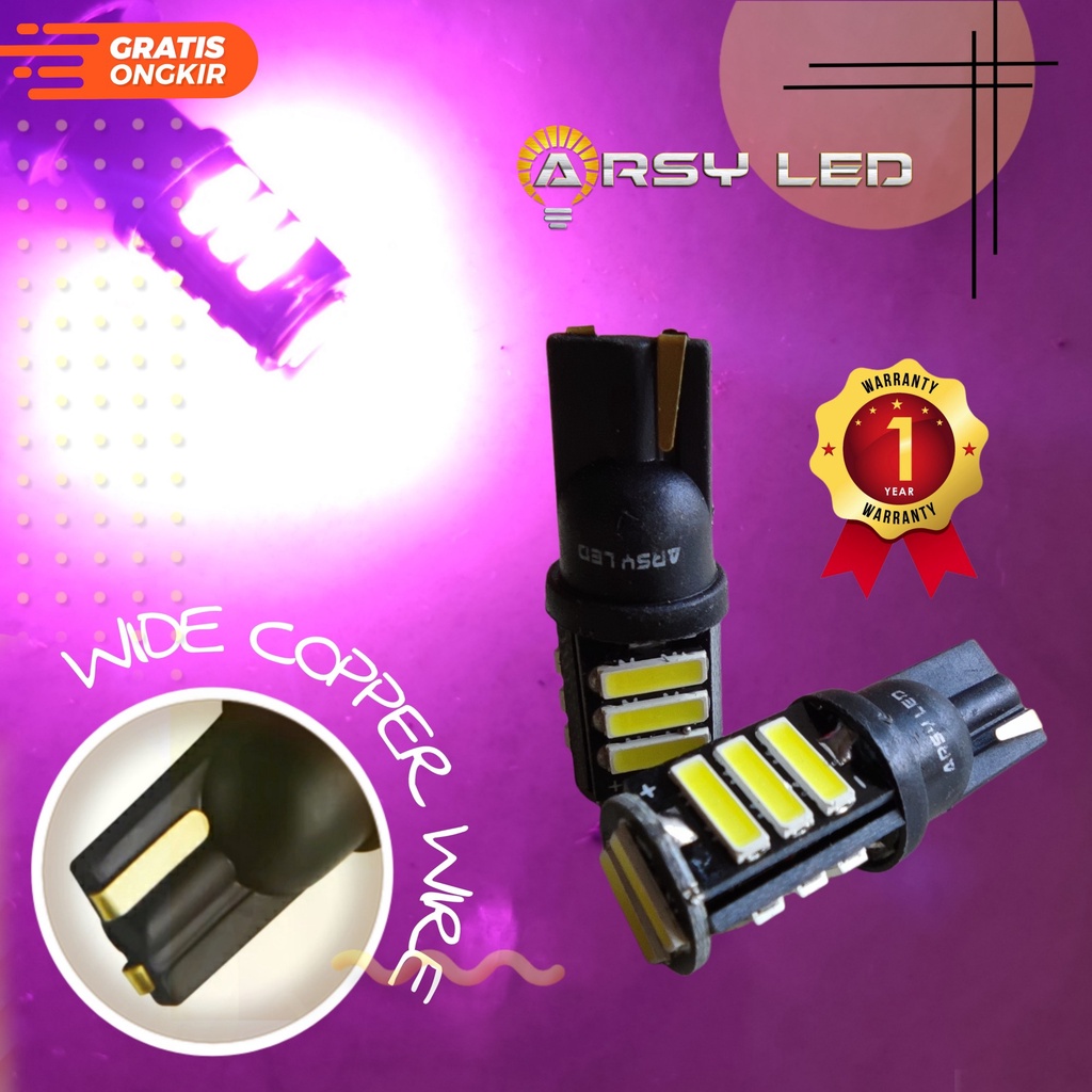 Lampu Led senja Motor Mobil T10 7014 11 titik Sein Mundur Super Terang Beat Vario Mio Garansi-pink wide