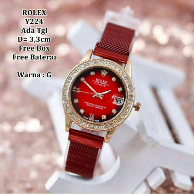 Jam Tangan Wanita Magnetik Rolex Romawi Tanggal Aktif