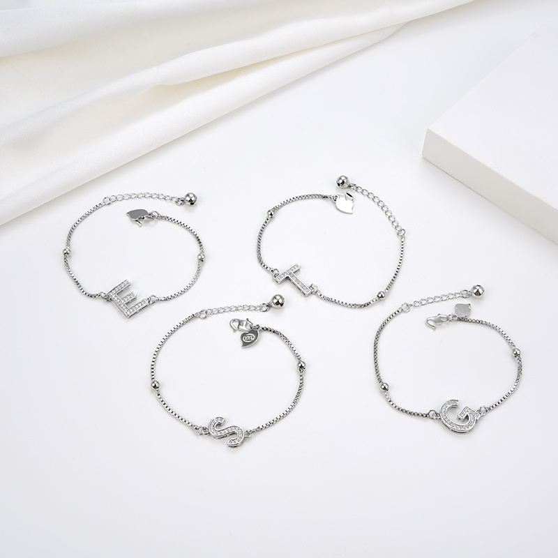 gelang titanium huruf wanita nama murah korea fashion abjad karat selamanya anti inisial couple rantai asli silver putih set pasangan air perempuan premium selamanya a sampai z 100b-2