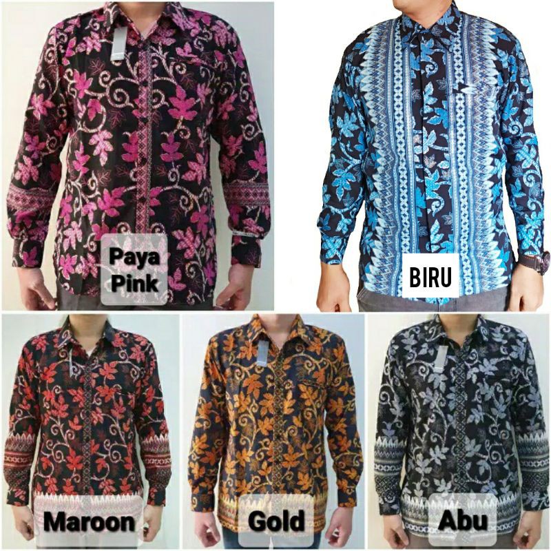 KEMEJA BATIK LENGAN PANJANG/kemeja terbaru/kemeja muraha/motif paya gold maron biru pink silfer