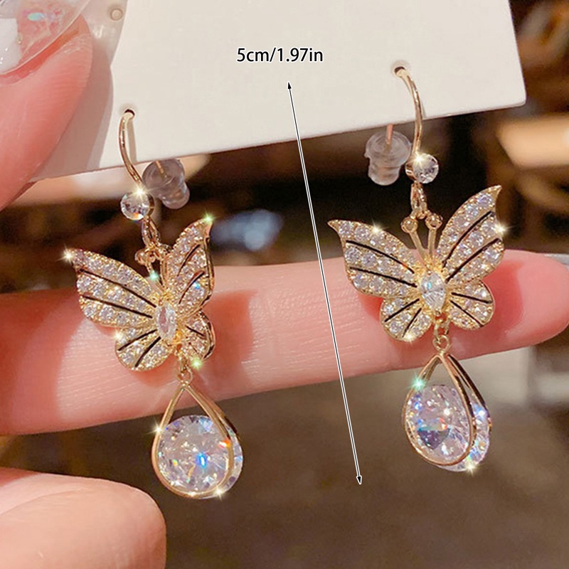 Anting Drop Zircon Mutiara Imitasi Bentuk Kupu-Kupu Burung Hantu Oversized Gaya Korea Untuk Wanita