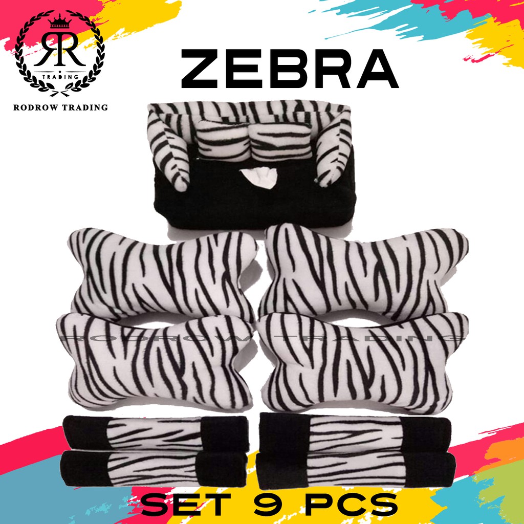 Bantal Mobil Motif Zebra Set 9 pcs / Bantal Jok Mobil Motif Zebra Set 9 pcs