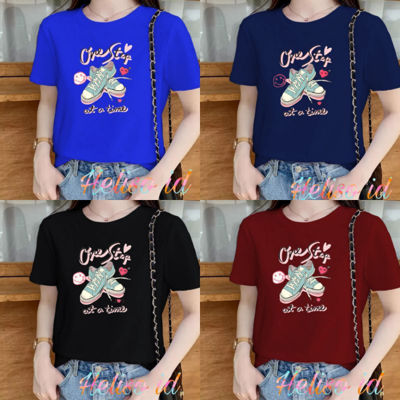 Kaos Tshirt Wanita Motif Printing One Step Sepatu Baju Wanita Kaos Oblong Wanita Atasan Wanita