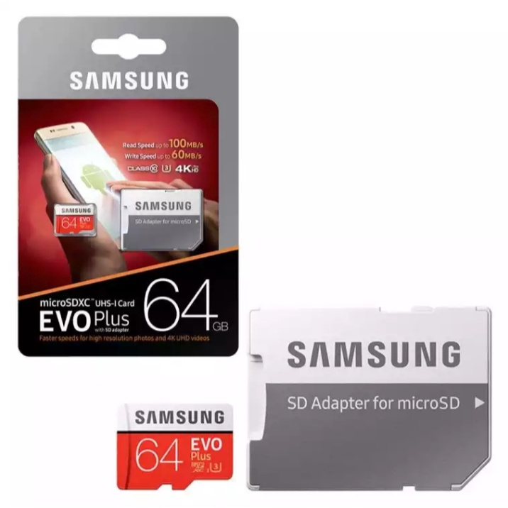 Memory Card Samsung Evo Class 10 128 / 64 / 32 /16GB Plus Micro Card With Adapter / kartu memory HP All Smartphone