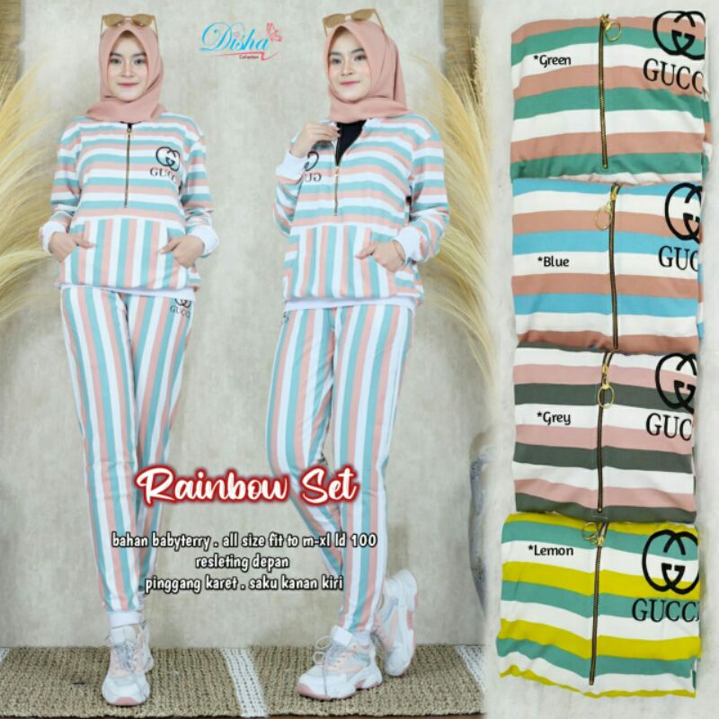 Rainbow training set setelan baju olahraga wanita baju senam jogging