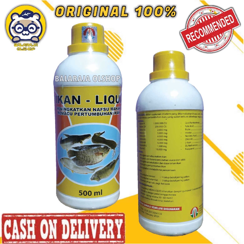 VITAMIN PENGGEMUK DAN PENAMBAH NAFSU MAKAN IKAN GURAME LELE MUJAIR NILA EMAS PATIN BAWAL DAN SEMUA JENIS IKAN AIR TAWAR - VIKAN LIQUID 500ML