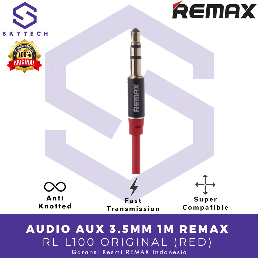 KABEL AUDIO AUX 3.5MM 1M REMAX RED RL L100 ORIGINAL GARANSI RESMI