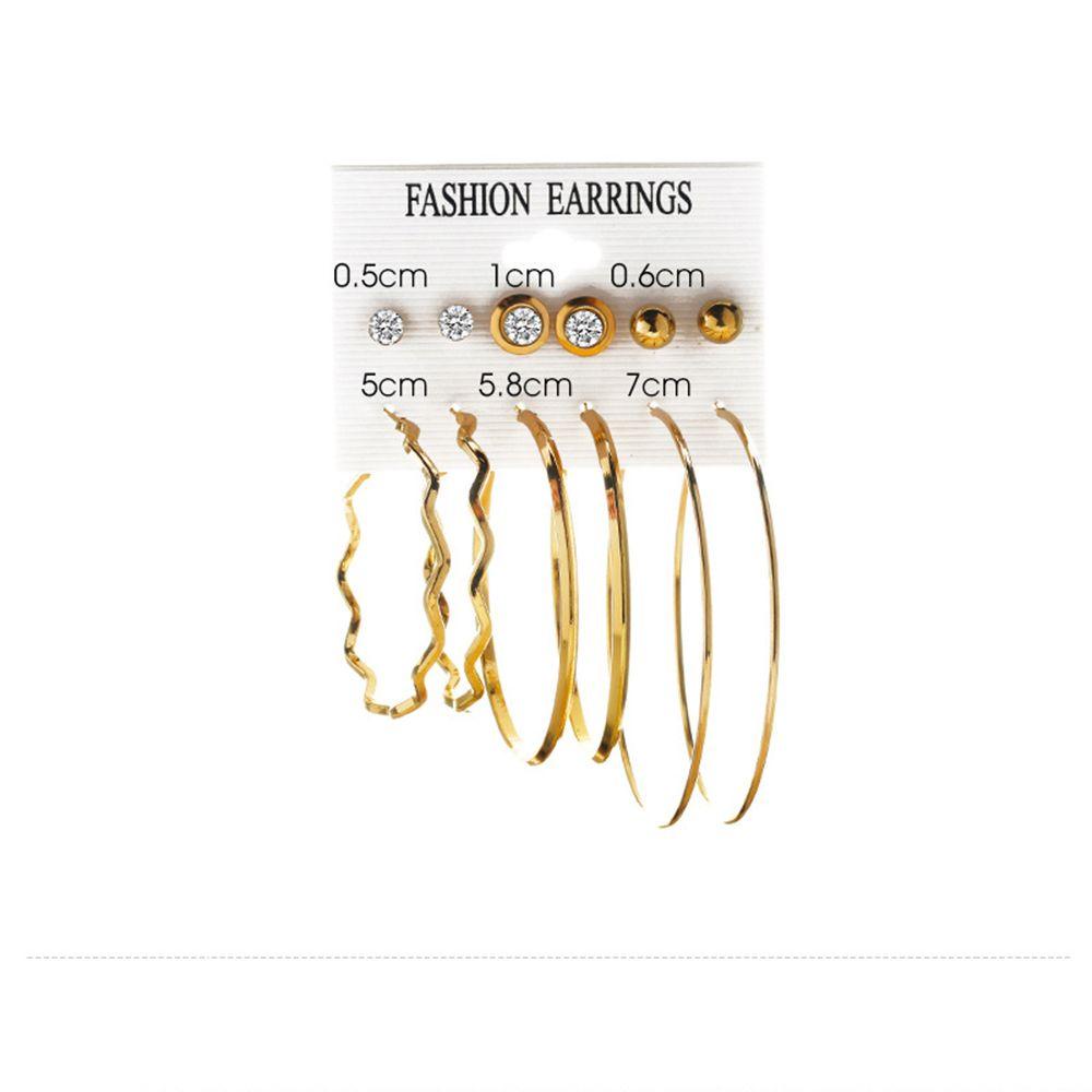 Mxbeauty Anting Hoop set Trendi 6pasang/set Sederhana Bentuk Bulat Hadiah Pesta Gaya Bohemian Berlian Imitasi Gadis Gaya Korea Earrings