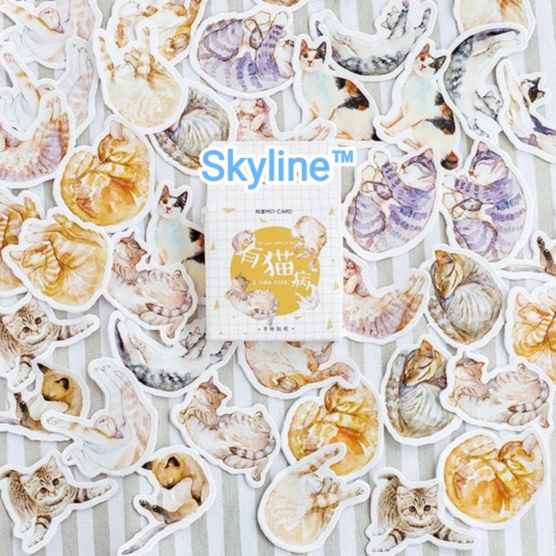 

Sticker Box Kiss Cut Scrap Book Journal Dengan Motif I Like Cat Isi 45Pcs