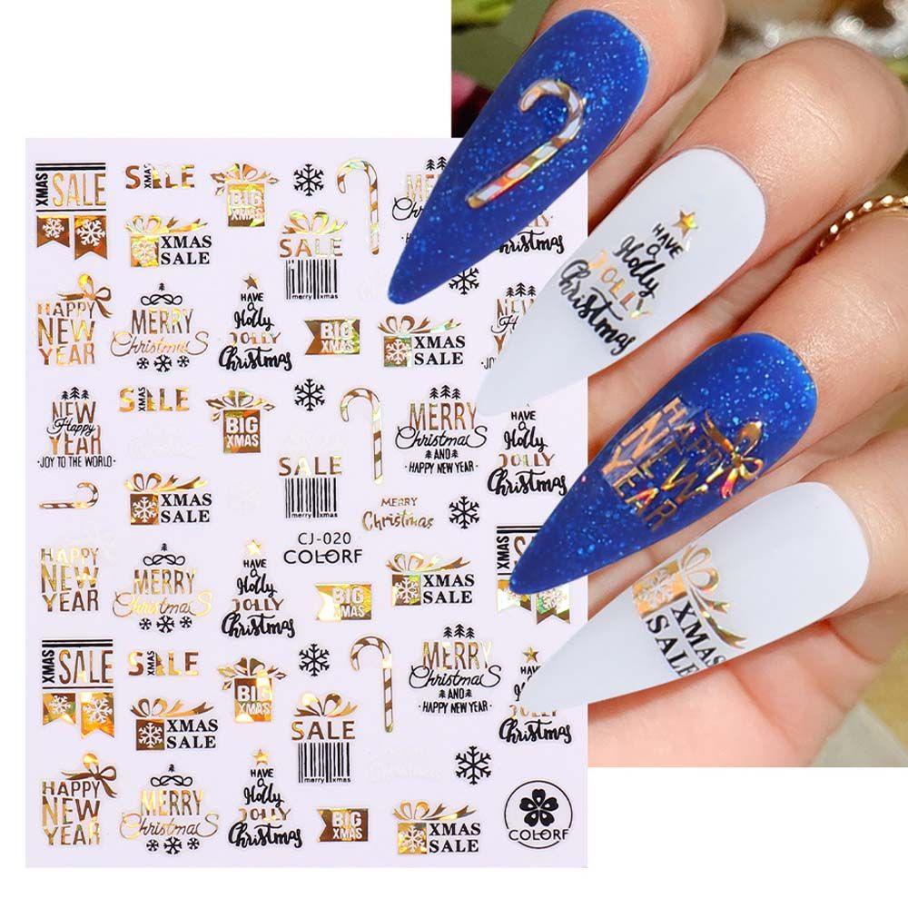 Agustina Natal Stiker Kuku Wanita Musim Dingin Bronzing Manikur Aksesoris Santa Claus Snowman Nail Art Dekorasi