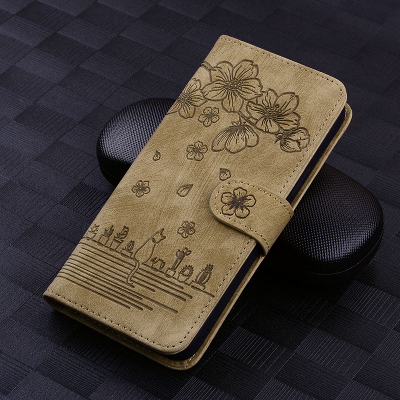 Flip Case Bahan Kulit Motif Kartun Sakura Untuk Samsung Galaxy A03s A13 A12 A52s A52 A33 A53 A22 A32 A51 A22s M32-Coklat
