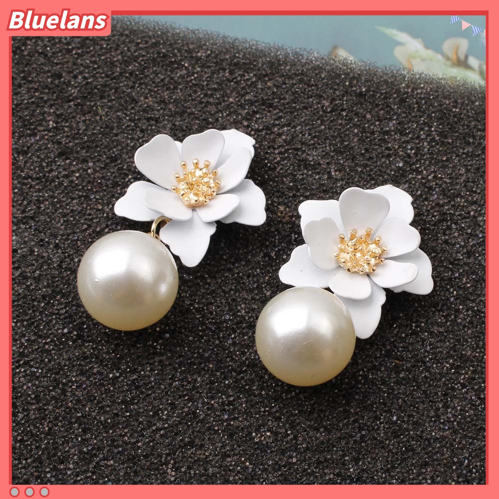 Bluelans Anting Tusuk Gantung Wanita Desain Bunga Resin Hias Mutiara Imitasi Untuk Musim Panas