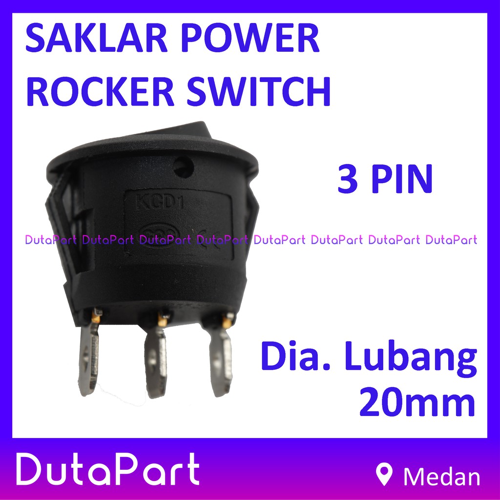 Saklar Power Round Bulat Rocker Switch ON OFF Dia.20mm 3 PIN Kaki