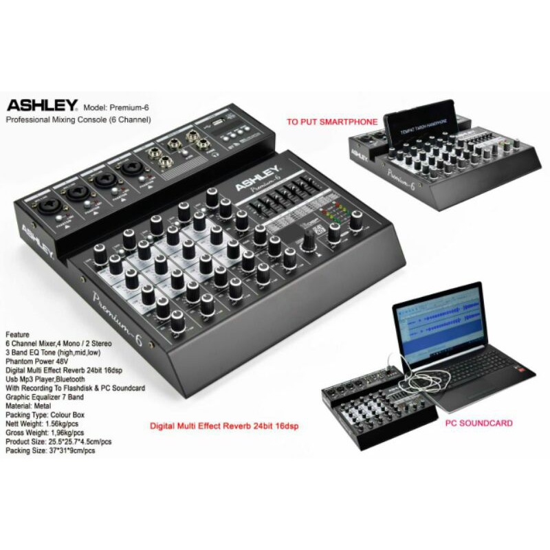 Mixer Ashley Premium-6 audio 6 channel Usb Bluetooth Original
