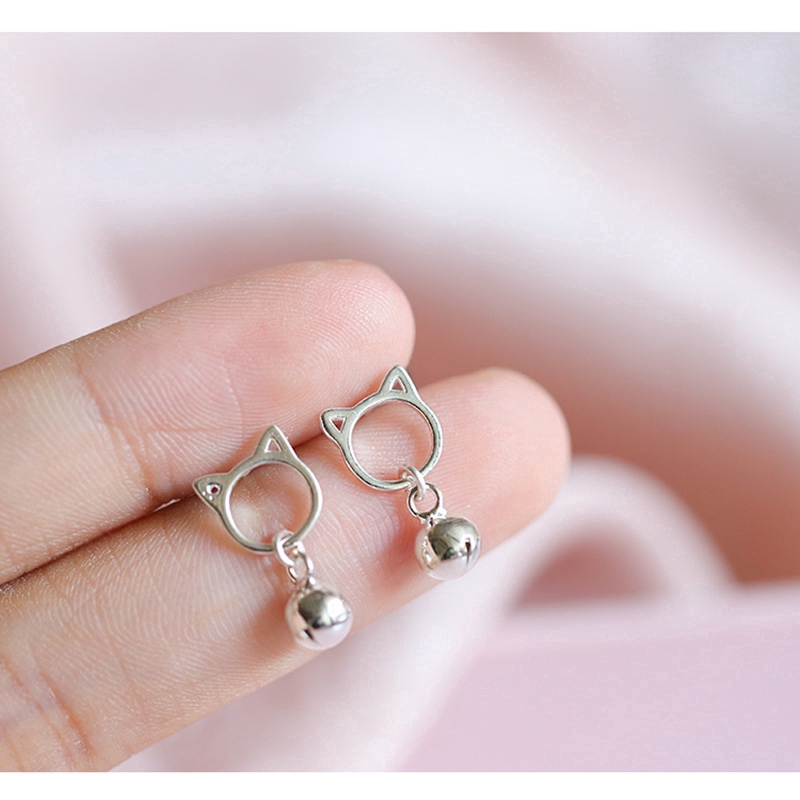 Cat Bell Stud Earring Women Fashion Silver Earrings Jewelry Gifts Sweet Heart Jewelry