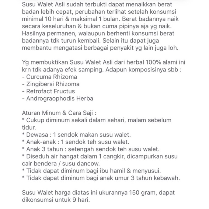 minuman Sarang Burung Walet isi 5 botol bisa dicapur susu /Susu Walet 500 gram Asli bahan dari Saran