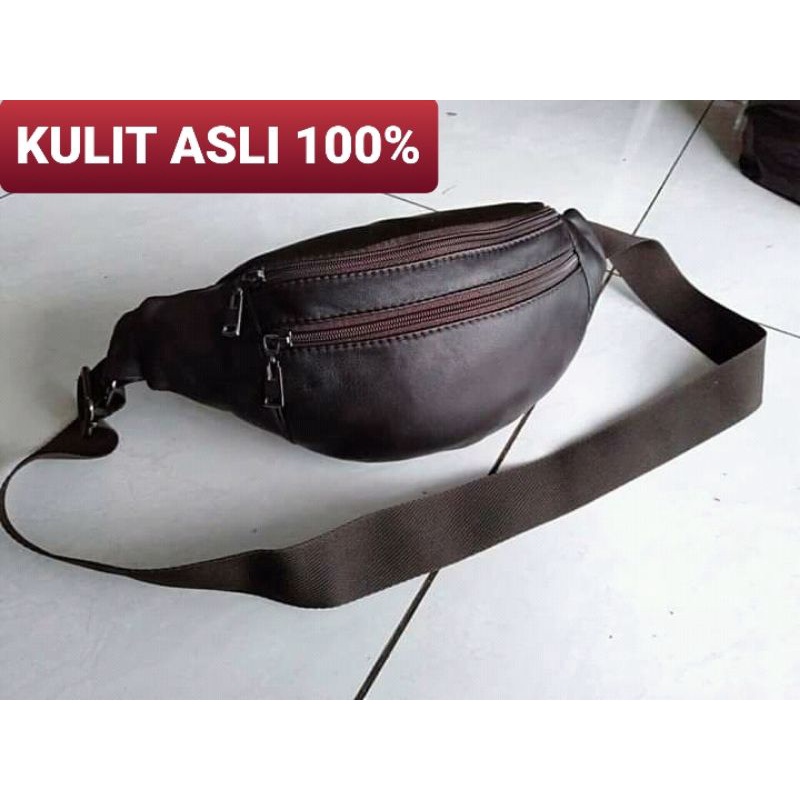 Waistbag Pria Kulit Asli Domba Tas Slempang Pria Kulit Asli Anti Air Dan Anti Api