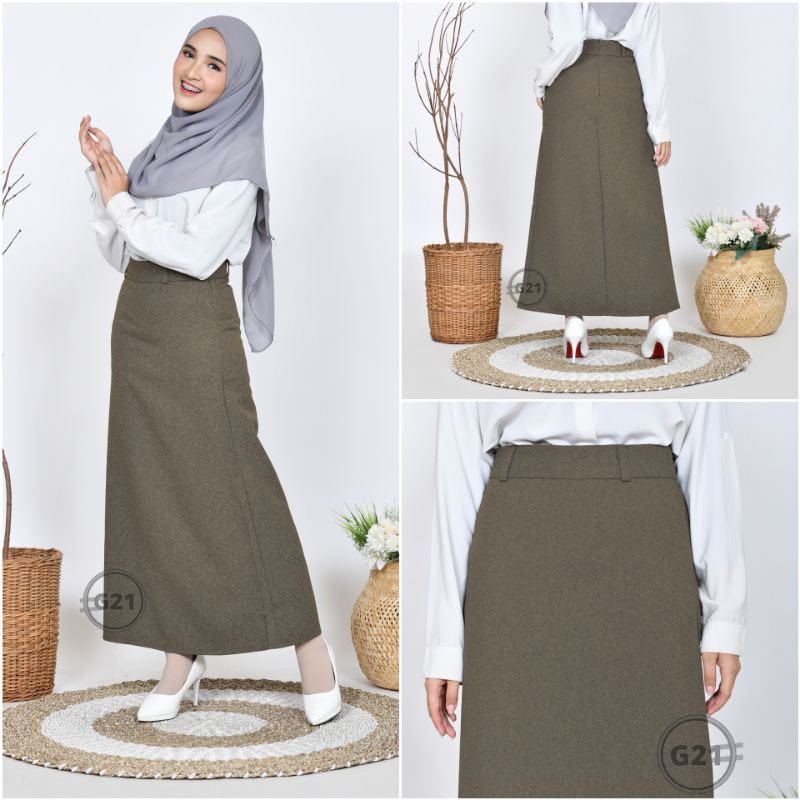 Rok Kerja Panjang Hitam Rok A Line Bahan Formal Kantor-Mocca