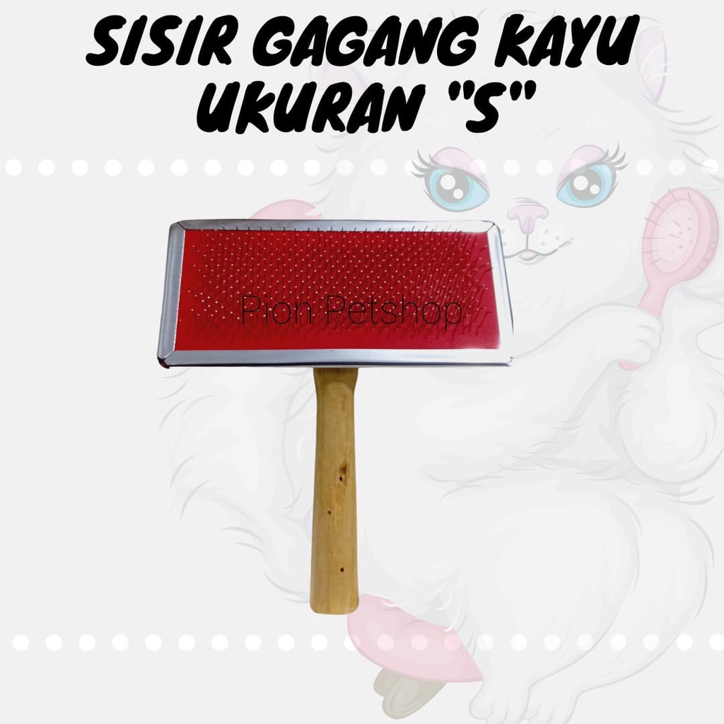 Sisir Gagang Kayu S uk. 12x9 Cm untuk anjing dan kucing