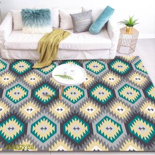 Keset Lantai  Motif Geometri Warna Hijau Abu  Abu  Kuning 