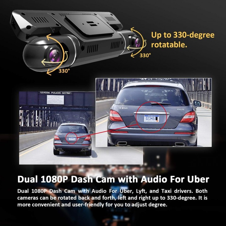 DASHCAM P28 - Dual Lens Rotatable DVR WiFi Camcorder with LCD Display