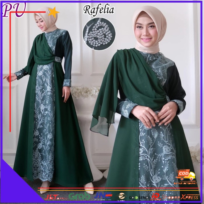 ❤BISA COD❤ gamis pesta brukat modern RAFELIA - hijau botol