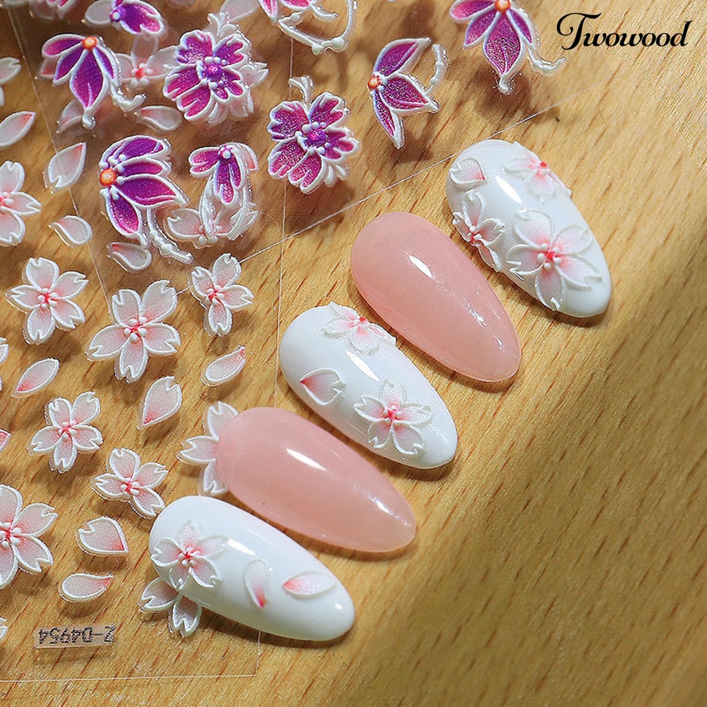 Twowood Stiker Decal Motif Bunga / Daun 5D Ultra Tipis Untuk Dekorasi Nail Art / Manicure