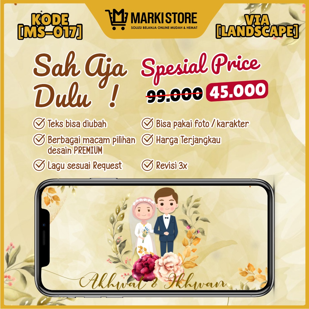 UNDANGAN DIGITAL PERNIKAHAN VIDEO MODERN ELEGAN ISLAMI JAWA MURAH WEDDING INVITATION KODE MS-017