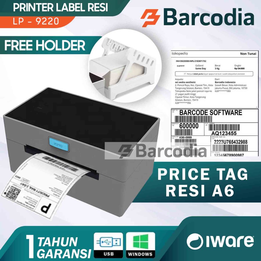 Barcode Printer Alamat Label USB + BLUETOOTH ZJ-9220 FREE HOLDER 110mm