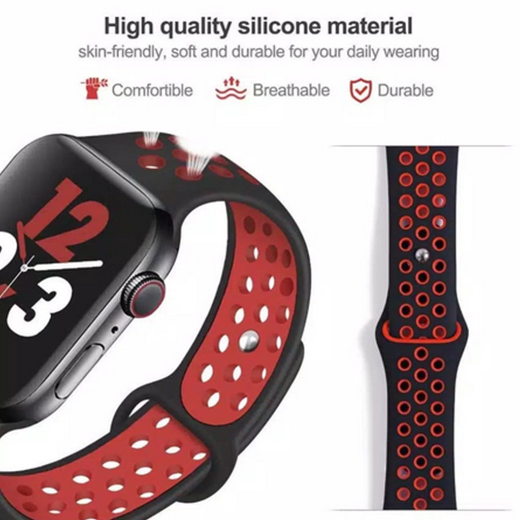 Strap Silikon Breathable Dua Warna For Apple Watch Nike Band Sport Loop iWatch Replacement