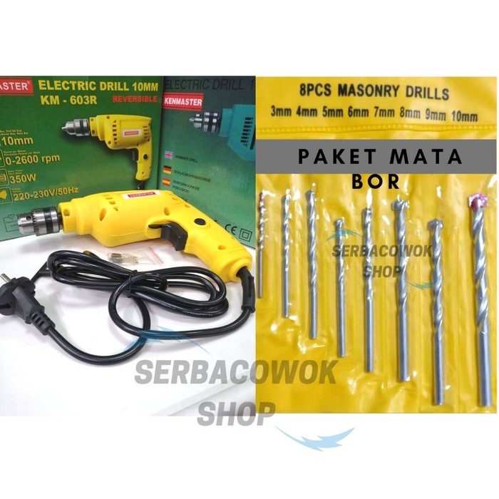 Mesin Bor Listrik Bor Tangan Kenmaster 10 Mm 2 Arah + Mata Bor Set