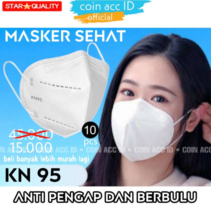 10pcs murah KN95 MASKER SEHAT tali karet anti pengap - warna putih