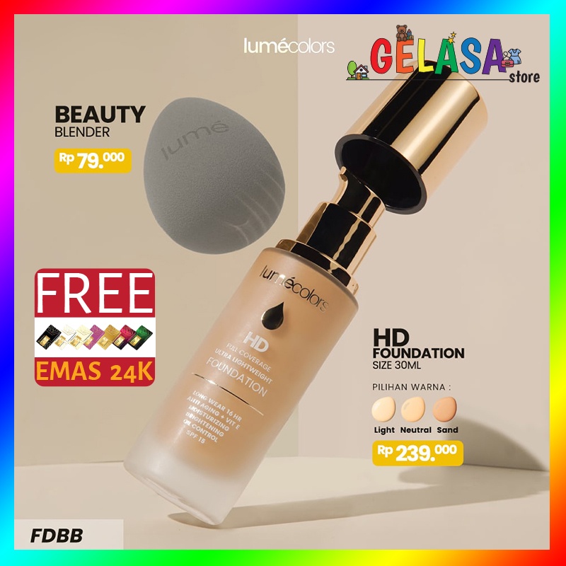 (Free Emas) Lumecolors Paket Hemat Bundling Foundation Beauty Blender