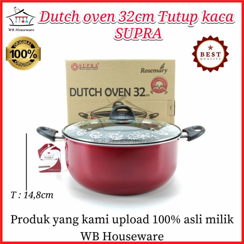 panci tutup kaca 32cm teflon anti lengket / Dutch oven SUPRA
