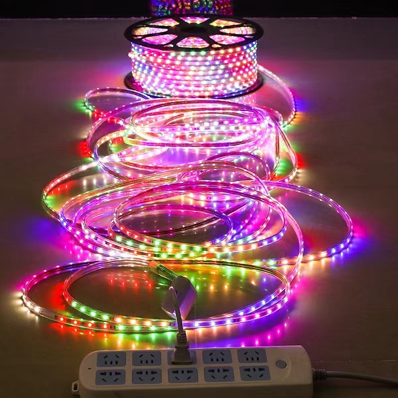 Lampu LED Strip Selang paket RGB 3528 2835 220V + Adaptor 15M/20M/25/30M Outdoor Led Strip Agustus Lampu Hias