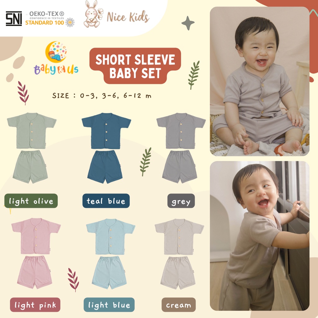 Nice Kids Short Sleeve Baby Set - Setelan Lengan Pendek Celana Pendek Bayi 0-3 3-6 6-12 bulan