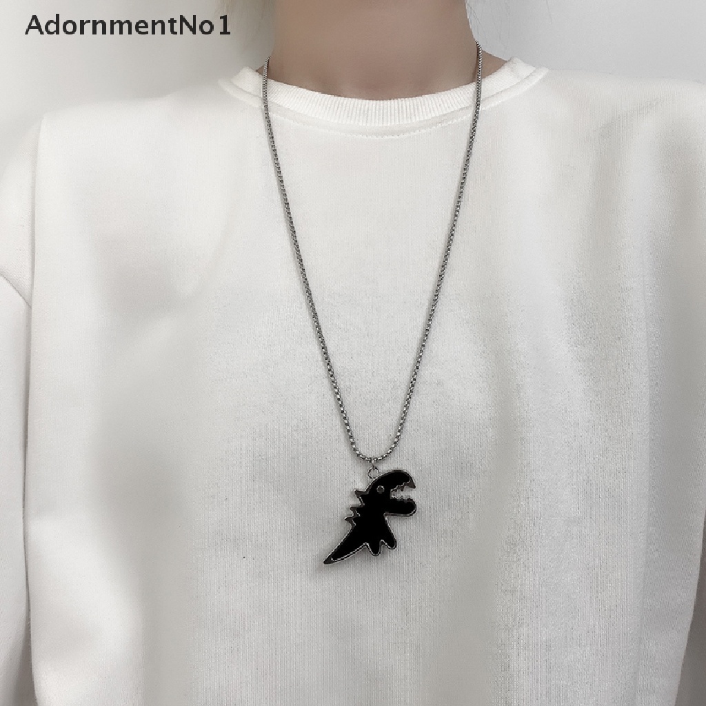 (AdornmentNo1) 2pcs Kalung Rantai Liontin Dinosaurus Bahan Stainless Steel Untuk Pasangan / Pria / Wanita