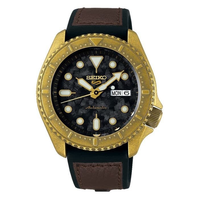 Seiko 5 Sports SRPE80K1 Black Dial Brown Polyurethane Strap SRPE80