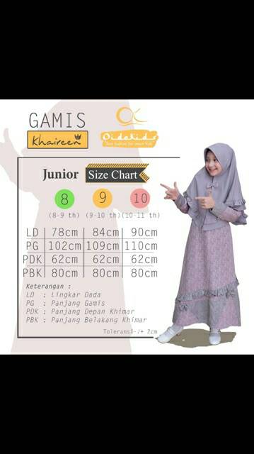 AHZA GAMIS KHAIREEN OIDOKIDS SIZE KIDS MLXL &amp; JUNIOR 8910