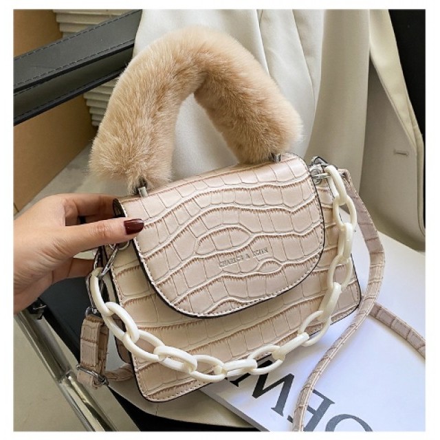 ZC 6629 RISCE TAS HAND BAG BULU IMPORT WANITA CEWEK PEREMPUAN JAKARTA BATAM RANTAI WARNA