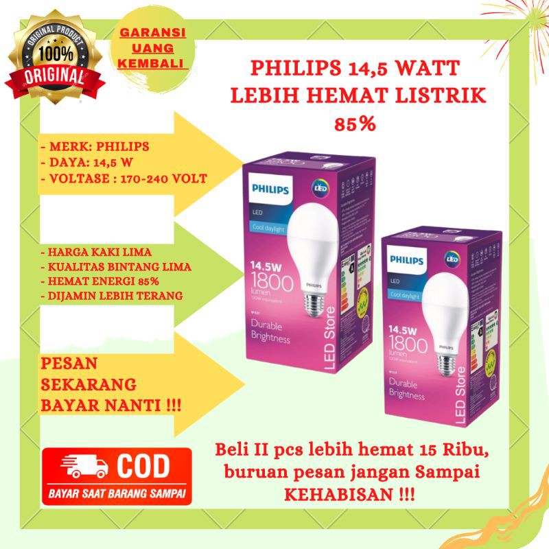 Lampu Led Philips 14.5 Watt Beli 2 Lebih Hemat 15 Ribu / Led Philips Lampu philip Bohlam Led Philips